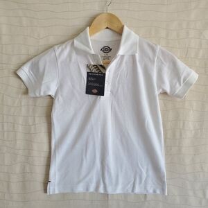 Dickies Kids Pique Polo Short Sleeve White Easy Care Uniform Size L (7) NEW